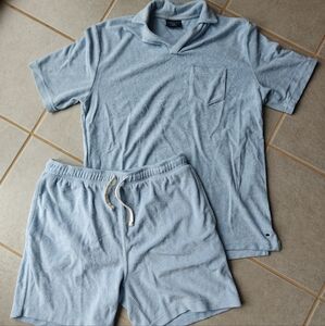 Light Blue Terry Cloth Shirt and Shorts Set